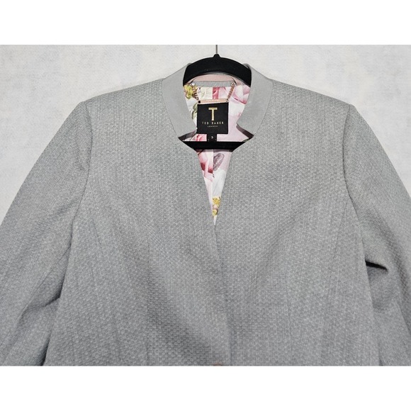 Ted Baker Blazer Sz 3 / US 8 Daizi Textured Tailored Gray Stretch Pockets - Picture 6 of 14